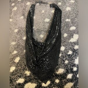 Vintage 90s Black Mesh Collar Bib Handkerchief Necklace Whiting & Davis Style
